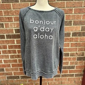 NWOT Roxy, distressed, crewneck, gray sweatshirt, size large